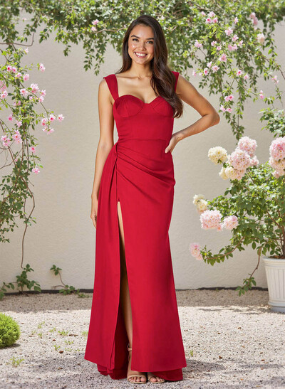 Classic Square Neckline Satin Bridesmaid Dresses With High Split