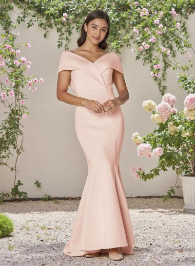 Simple Off-The-Shoulder Mermaid Sweep Train Elastic Satin Bridesmaid Dresses