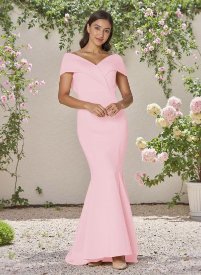 Simple Off-The-Shoulder Mermaid Sweep Train Satin Bridesmaid Dresses