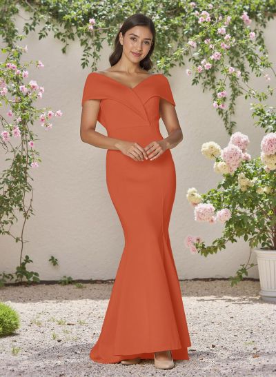 Simple Off-The-Shoulder Mermaid Sweep Train Satin Bridesmaid Dresses