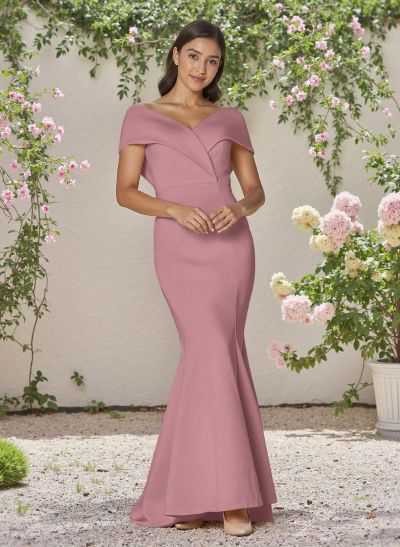 Simple Off-The-Shoulder Mermaid Sweep Train Satin Bridesmaid Dresses