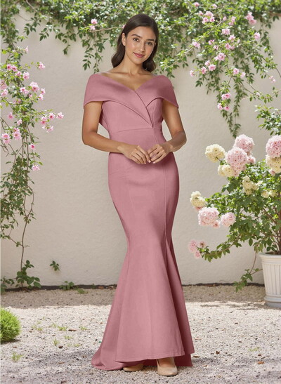Simple Off-The-Shoulder Mermaid Sweep Train Satin Bridesmaid Dresses