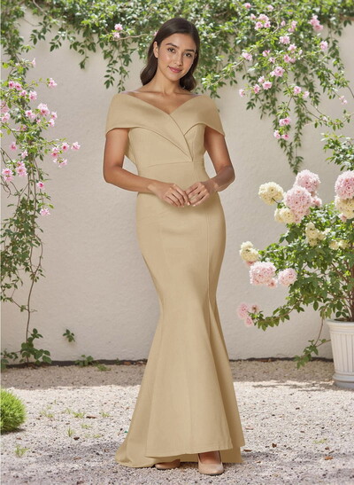 Simple Off-The-Shoulder Mermaid Sweep Train Satin Bridesmaid Dresses
