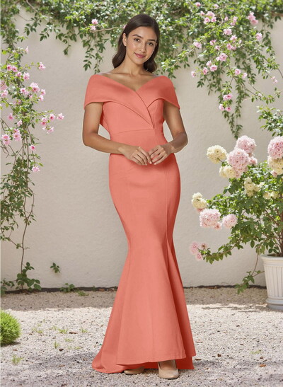 Simple Off-The-Shoulder Mermaid Sweep Train Satin Bridesmaid Dresses