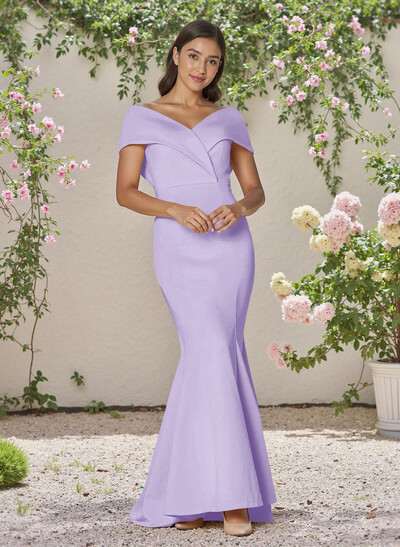 Simple Off-The-Shoulder Mermaid Sweep Train Satin Bridesmaid Dresses