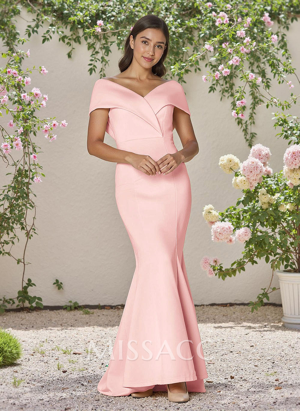 Simple Off-The-Shoulder Mermaid Sweep Train Satin Bridesmaid Dresses Simple Off-The-Shoulder Mermaid Sweep Train Satin Bridesmaid Dresses