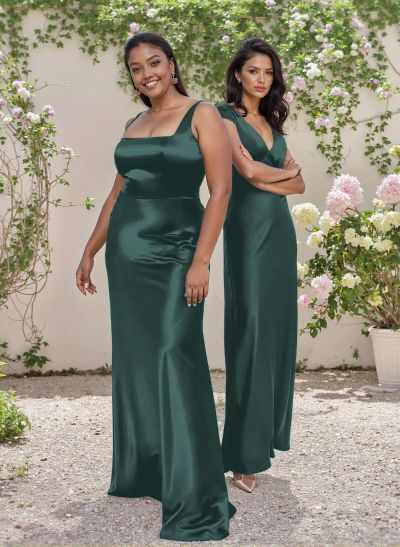 Simple Square Neckline Floor-Length Silk Like Satin Bridesmaid Dresses