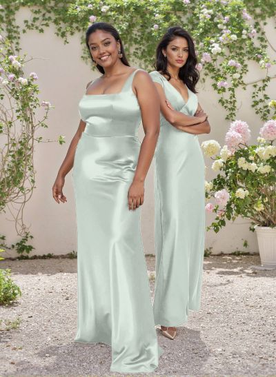 Simple Square Neckline Floor-Length Silk Like Satin Bridesmaid Dresses
