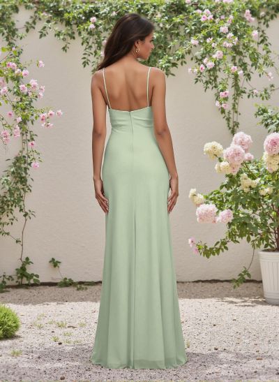 Simple Sweetheart Spaghetti Straps Floor-Length Chiffon Bridesmaid Dresses