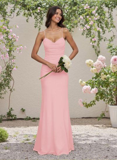Simple Sweetheart Spaghetti Straps Floor-Length Chiffon Bridesmaid Dresses