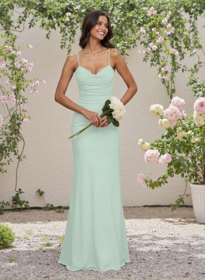 Simple Sweetheart Spaghetti Straps Floor-Length Chiffon Bridesmaid Dresses