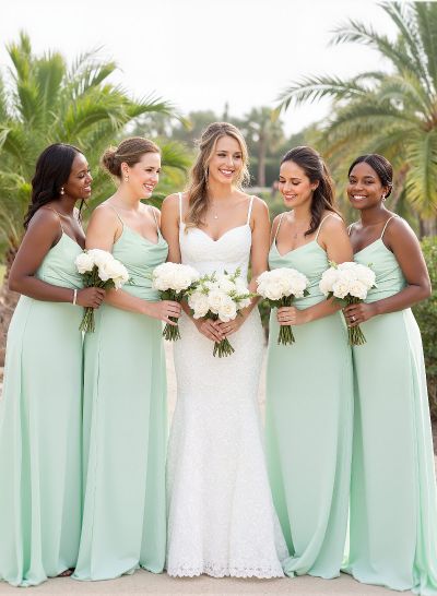 Simple Sweetheart Spaghetti Straps Floor-Length Chiffon Bridesmaid Dresses