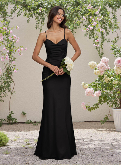 Simple Sweetheart Spaghetti Straps Floor-Length Chiffon Bridesmaid Dresses