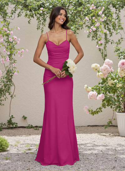 Simple Sweetheart Spaghetti Straps Floor-Length Chiffon Bridesmaid Dresses