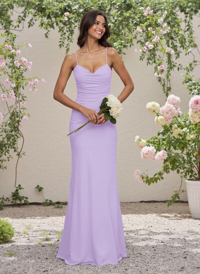 Simple Sweetheart Spaghetti Straps Floor-Length Chiffon Bridesmaid Dresses