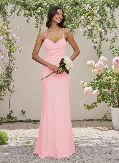Simple Sweetheart Spaghetti Straps Floor-Length Chiffon Bridesmaid Dresses