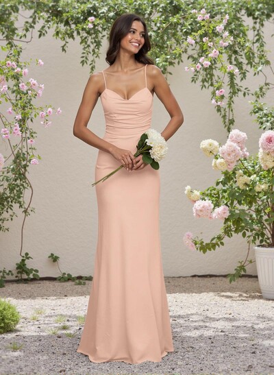 Simple Sweetheart Spaghetti Straps Floor-Length Chiffon Bridesmaid Dresses