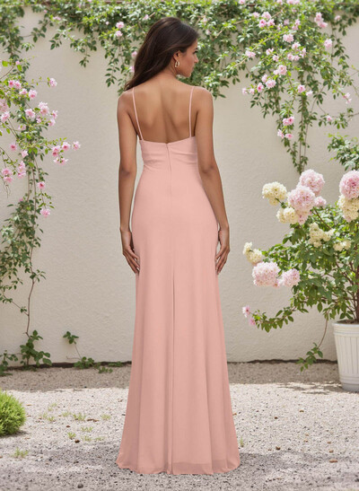 Simple Sweetheart Spaghetti Straps Floor-Length Chiffon Bridesmaid Dresses