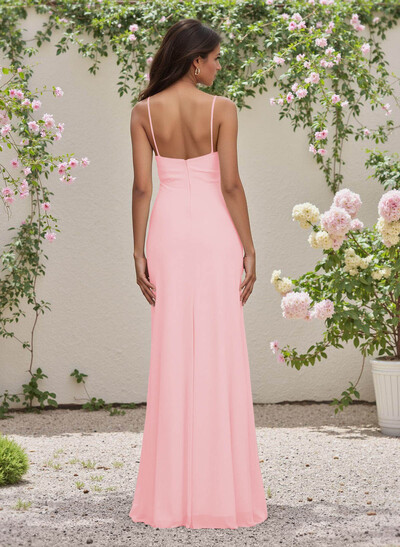 Simple Sweetheart Spaghetti Straps Floor-Length Chiffon Bridesmaid Dresses