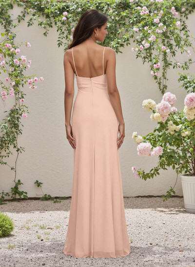 Simple Sweetheart Spaghetti Straps Floor-Length Chiffon Bridesmaid Dresses