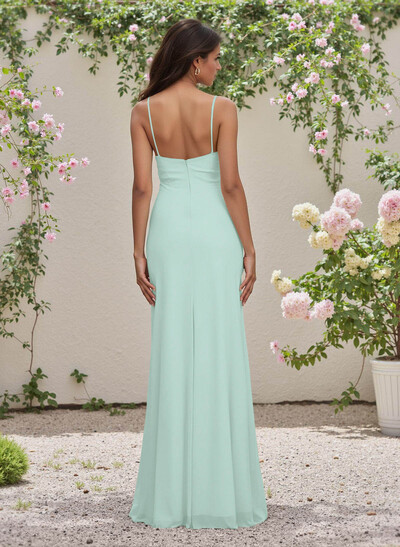 Simple Sweetheart Spaghetti Straps Floor-Length Chiffon Bridesmaid Dresses