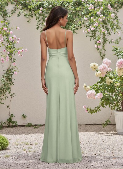 Simple Sweetheart Spaghetti Straps Floor-Length Chiffon Bridesmaid Dresses