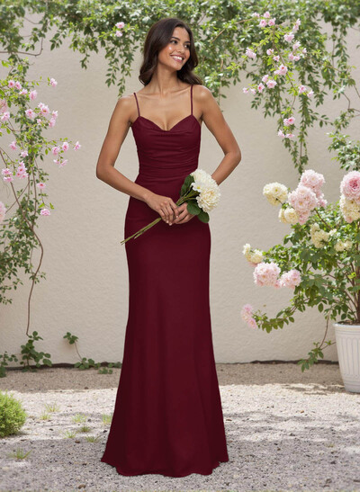 Simple Sweetheart Spaghetti Straps Floor-Length Chiffon Bridesmaid Dresses