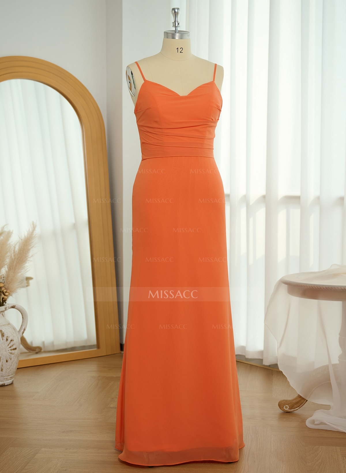 Simple Sweetheart Spaghetti Straps Floor-Length Chiffon Bridesmaid Dresses