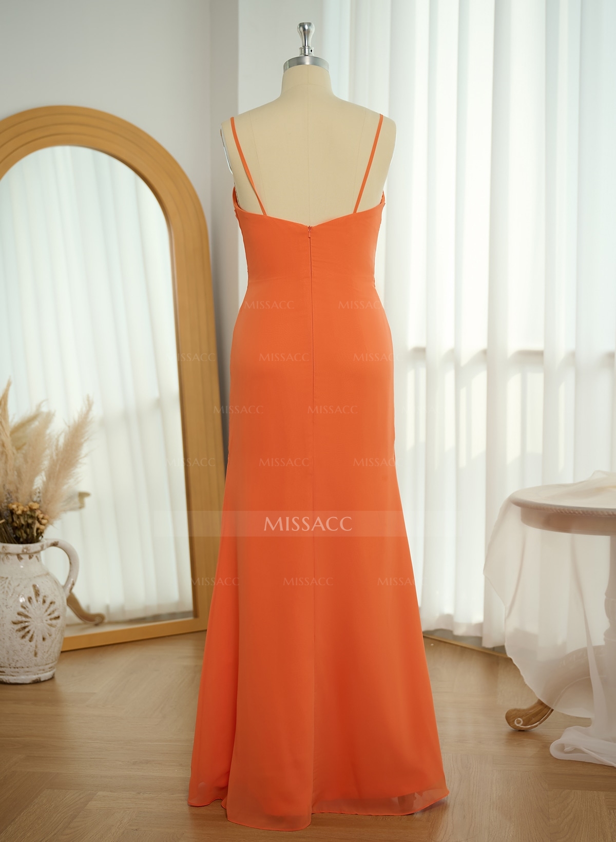 Simple Sweetheart Spaghetti Straps Floor-Length Chiffon Bridesmaid Dresses