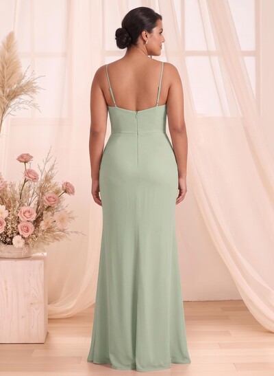 Simple Sweetheart Spaghetti Straps Floor-Length Chiffon Bridesmaid Dresses