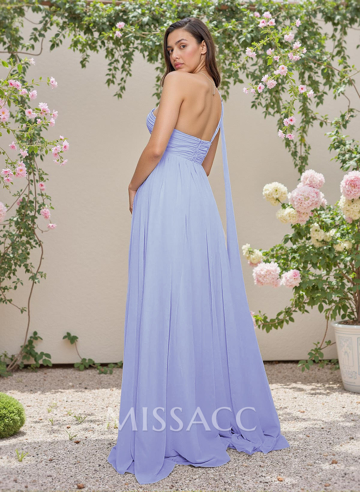 Elegant Ruched One-Shoulder A-Line Sweep Train Chiffon Bridesmaid Dresses