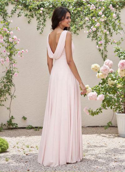 Elegant Cowl Neck Cowl Back Floor-Length A-Line Chiffon Bridesmaid Dresses