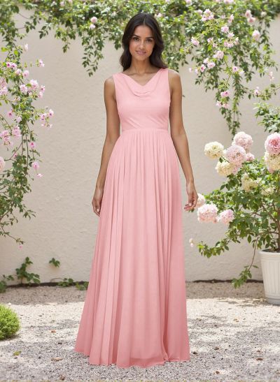 Elegant Cowl Neck Cowl Back Floor-Length A-Line Chiffon Bridesmaid Dresses