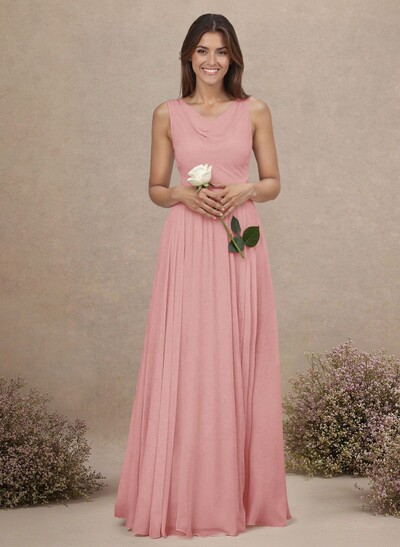 Elegant Cowl Neck Cowl Back Floor-Length A-Line Chiffon Bridesmaid Dresses