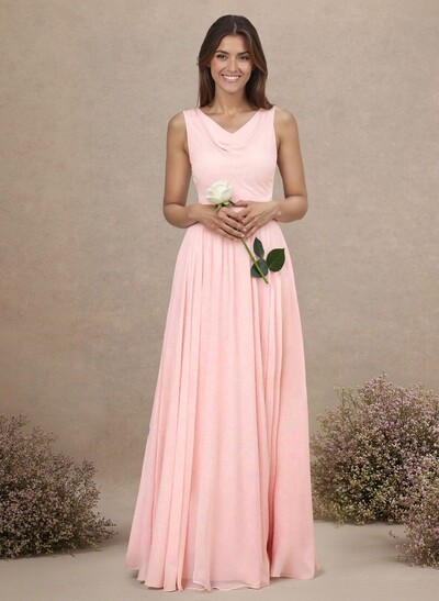 Elegant Cowl Neck Cowl Back Floor-Length A-Line Chiffon Bridesmaid Dresses