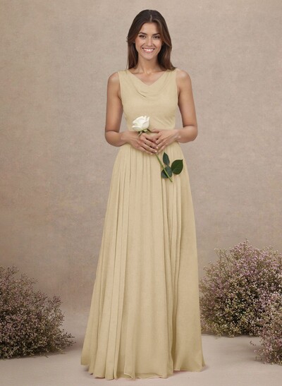 Elegant Cowl Neck Cowl Back Floor-Length A-Line Chiffon Bridesmaid Dresses