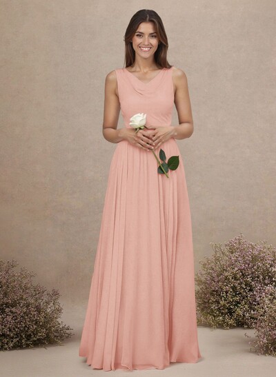 Elegant Cowl Neck Cowl Back Floor-Length A-Line Chiffon Bridesmaid Dresses