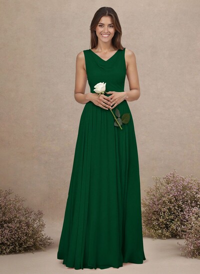 Elegant Cowl Neck Cowl Back Floor-Length A-Line Chiffon Bridesmaid Dresses