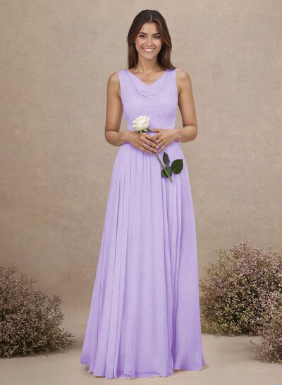 Elegant Cowl Neck Cowl Back Floor-Length A-Line Chiffon Bridesmaid Dresses