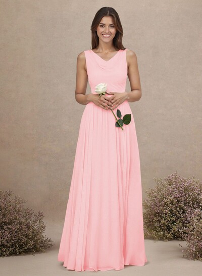 Elegant Cowl Neck Cowl Back Floor-Length A-Line Chiffon Bridesmaid Dresses