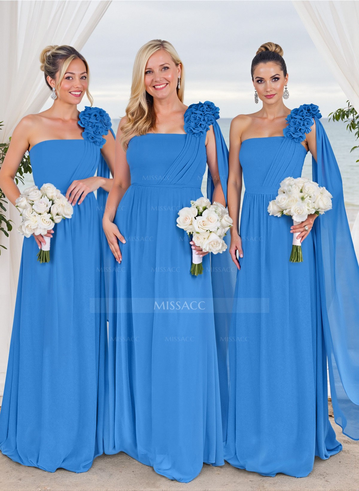 Unique Ruffle Flower(s) One-Shoulder A-Line Chiffon Bridesmaid Dresses