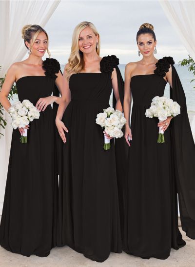 Unique Ruffle Flower(s) One-Shoulder A-Line Chiffon Bridesmaid Dresses