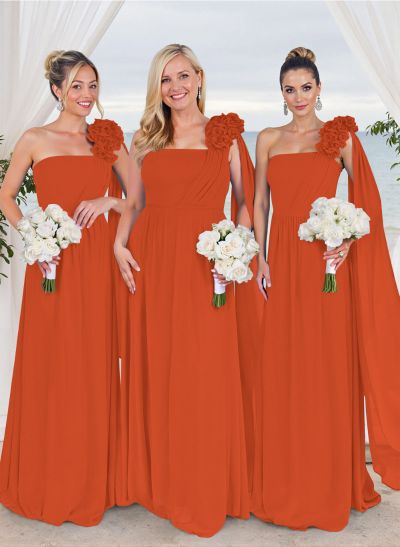 Unique Ruffle Flower(s) One-Shoulder A-Line Chiffon Bridesmaid Dresses