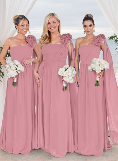Unique Ruffle Flower(s) One-Shoulder A-Line Chiffon Bridesmaid Dresses