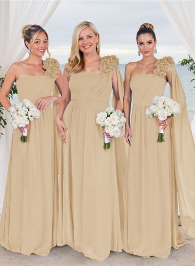 Unique Ruffle Flower(s) One-Shoulder A-Line Chiffon Bridesmaid Dresses