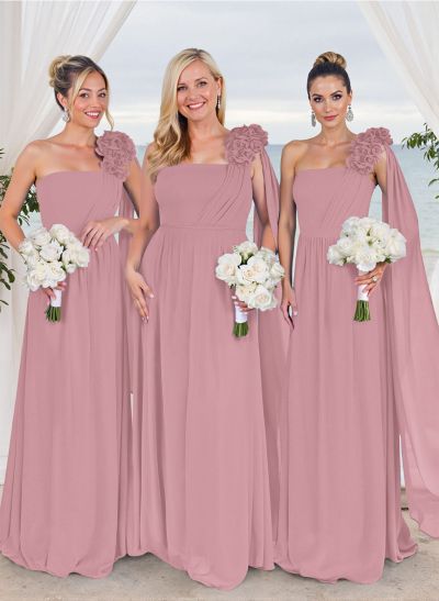 Unique Ruffle Flower(s) One-Shoulder A-Line Chiffon Bridesmaid Dresses