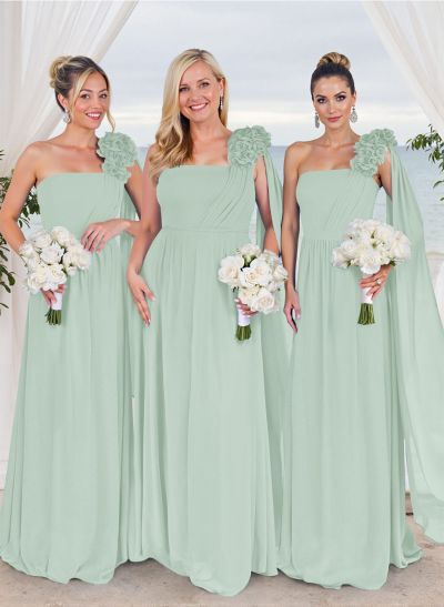 Unique Ruffle Flower(s) One-Shoulder A-Line Chiffon Bridesmaid Dresses