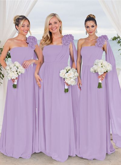 Unique Ruffle Flower(s) One-Shoulder A-Line Chiffon Bridesmaid Dresses