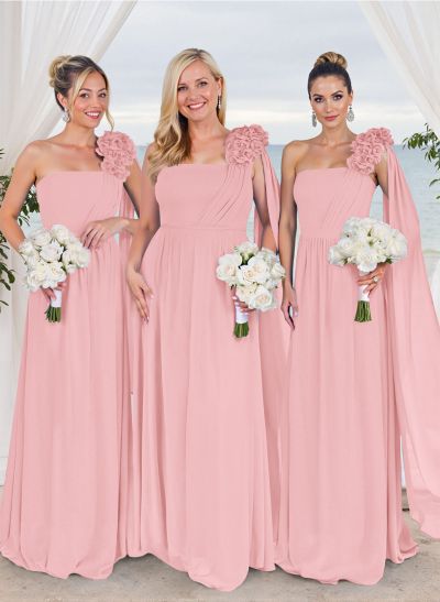 Unique Ruffle Flower(s) One-Shoulder A-Line Chiffon Bridesmaid Dresses