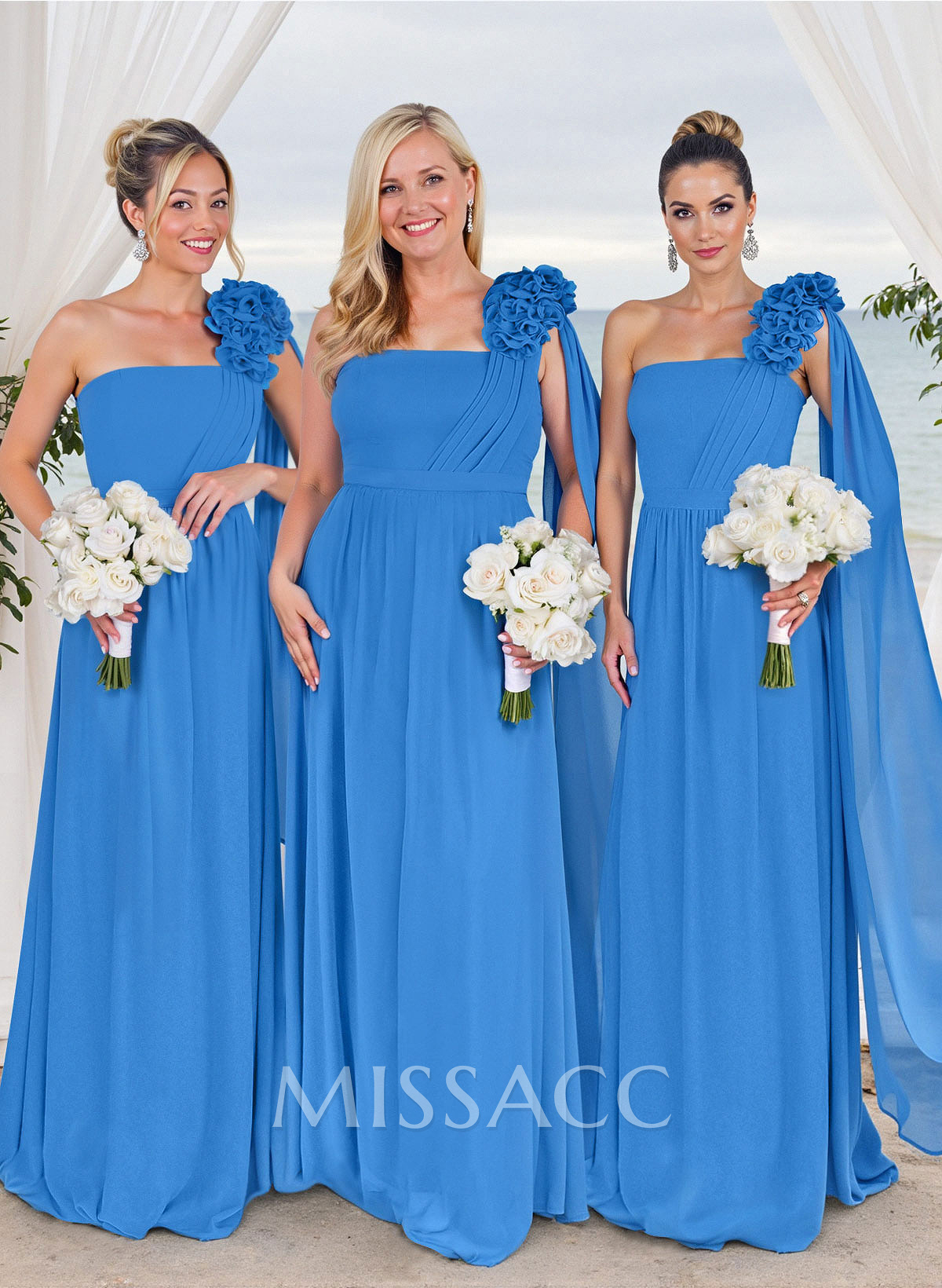 Unique Ruffle Flower(s) One-Shoulder A-Line Chiffon Bridesmaid Dresses
